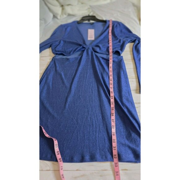 Wild Fable Mini Dress Metallic Bodycon Long Sleeve Cutout Stretch Blue XL NWTD - Picture 8 of 10